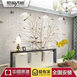 现代简约美式墙纸艺术花鸟壁纸3d高档无缝墙布定制壁画客厅卧室
