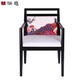 新中式酒店单人沙发椅  概念餐厅包厢椅子 后现代实木布艺餐椅