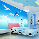 大型壁画无缝3D立体防水简约墙纸高清海豚卡通儿童房卧室环保壁纸