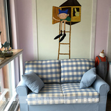 特价布艺三人双人单人沙发地中海蓝色格子沙发北欧宜家全拆洗沙发