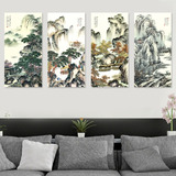 客厅装饰画四联新中式风格沙发背景山水风景中国画挂画办公室壁画