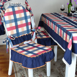 经典格子地中海餐桌布椅套椅垫欧式餐椅子套装台布茶几布田园布艺