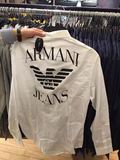 正品Armani Jeans/AJ阿玛尼男士长袖纯棉大LOGO修身衬衫美国代购