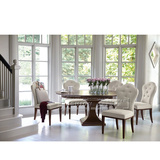 美式实木餐桌椅组合 法式简约圆型餐桌布艺餐椅 欧式古典餐桌餐椅