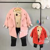 米米拉正品2016秋装新款女童韩版大红粉色落肩呢大衣外套62D2453C