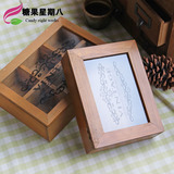 zakka杂货 复古木质创意首饰盒  带玻璃实木桌面化妆品收纳盒有盖