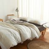 日系格子条纹秋冬简约保暖磨毛纯棉床上用品四件套1.5m1.8m米床单