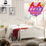 韩式床白色田园公主床实木双人床欧式床1.2m1.5米1.8高箱儿童床