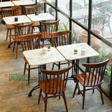 北欧咖啡厅桌椅 烘培店饮品店奶茶店桌椅 实木温莎椅 大理石餐桌
