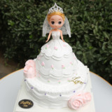 北京市配送迷糊芭比人偶娃娃双层生日蛋糕卡通周岁女孩皇冠白婚纱