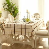 棉麻桌布布艺 地中海风格格子系列餐桌布茶几布电脑台布长桌盖布