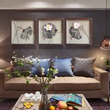 客厅装饰画沙发背景墙画三联画现代中式简约立体画浮雕画荷花莲花