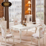 欧式大理石餐桌椅组合白色 法式田园餐桌实木雕花饭桌6人长方形