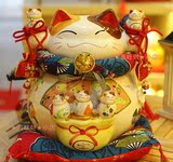 特大号14寸日本正版聚宝盆陶瓷招财猫储蓄罐摆件摆设 开业礼品