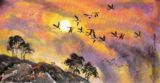 朝鲜国画，秋天的夕阳，长128宽65，一级画家，张哲勋
