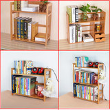 桌上收纳架两层简易带抽屉书架办公桌面置物架竹子儿童小书架书柜