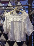 曼娅奴2016夏专柜代购一字领白色蕾丝甜美泡泡短袖衬衫女MG2AB067