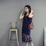 「女神姜安妮」韩国进口 立体精美艺术，钩花镂空蕾丝连衣裙L329