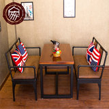 欧式实木铁艺复古做旧长方形餐桌酒吧咖啡厅单人双人沙发椅子sofa