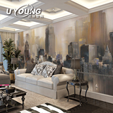 现代简约客厅电视背景墙纸无纺布艺术网咖壁纸城市印象纽约壁画