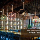 loft美式工业风吧台麻绳灯具复古铁艺个性创意单头咖啡厅彩色吊灯