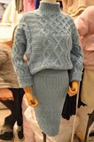 2016秋冬季新款时尚韩版女装打底上衣毛衣针织衫包臀短裙两件套装
