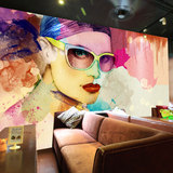 咖啡馆大型壁画水彩手绘泼墨抽象美女餐厅背景墙个性工装壁纸墙纸