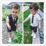 夏季新款男童装宝宝1-2-3-4岁半学院风领带三件套装韩国代购潮流