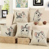 猫咪系列数码印花棉麻方形抱枕 家居沙发汽车靠垫套 个性创意礼品