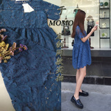 于momo定制韩版精致镂空蕾丝娃娃裙宽松短袖连衣裙女夏季2016新款