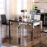 一桌6椅餐桌套装组合不锈钢 钢化玻璃简约现代客厅小户型简易饭桌