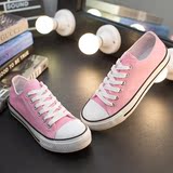 包邮女士浅粉色纯色经典帆布鞋低帮系带平底鞋女学生粉红色帆布鞋