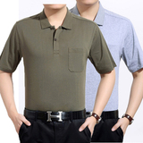 夏装中年男士45-50-60-70-80岁中老年人男装全棉带口袋短袖t恤