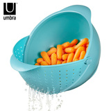 umbra创意双层洗菜盆沥水篮 厨房滤水篮大号圆形塑料洗水果盘