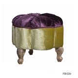 亿联家居 欧式新古典复古手绘 实木床头柜圆形花朵造型紫色梳妆凳