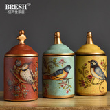 BRESH古色古香欧式美式陶瓷复古彩绘收纳储物罐创意装饰摆件