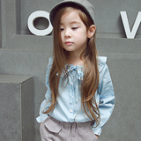 2016春装新款韩版女童装上衣宝宝宽松系带娃娃领棉麻长袖衬衫衬衣