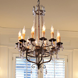 美式铁艺奢华水晶吊灯客厅卧室新古典餐厅蜡烛灯欧式复古出口灯具
