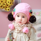 女宝宝帽子6-12个月秋冬婴幼儿假发帽加绒1-2-3岁公主帽婴儿帽子