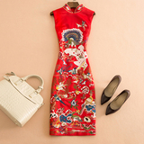 中国风高端大码精品连衣裙新品剌绣改良旗袍长款中式红色礼服显瘦