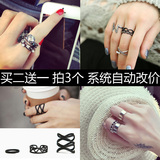 日韩国珍珠四件套女戒指镶水钻指环潮人个性夸张食指关节尾戒饰品