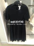 HM H&M专柜正品代购女装略透及膝短袖蕾丝修身连衣裙0382984001