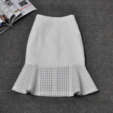 自产自销2016夏季新款薄款格子鱼尾裙包臀裙半身裙欧根纱仙女裙