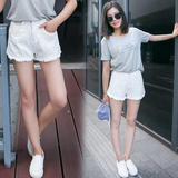 夏装新款韩版白色牛仔短裤女弹力修身显瘦破洞简约热裤阔腿超短裤