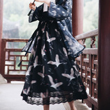 ●原创设计●云鹤—和风长裙仙鹤半身裙中国风薄纱仙气文艺清新●
