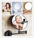 高档欧式全铜仿古美容镜双面浴室卫生间化妆壁挂折叠放大镜子8寸
