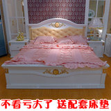 欧式床双人床实木真皮金镶玉床烤漆高箱床现代简约白色亮光结婚床