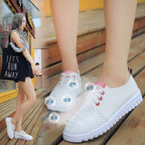 新款帆布鞋女学生韩版平跟运动鞋休闲透气一脚蹬系带小白鞋粉色