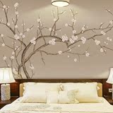 定制现代中式花鸟壁画梅花简约客厅电视背景墙纸卧室床头大型壁画