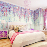 无缝大型壁画 宜家清新田园墙画电视沙发床头背景墙 手绘紫藤花卉